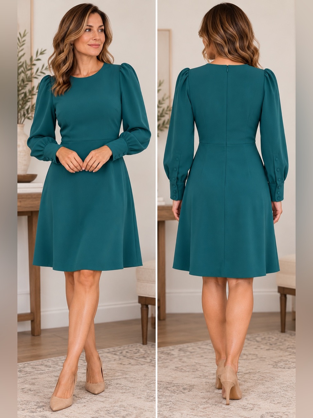 J.Crew Teal Long Sleeve Fit & Flare Dress Size 8